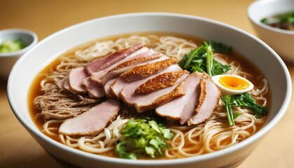 Aromatic soba noodles with crispy duck and soft boiled egg