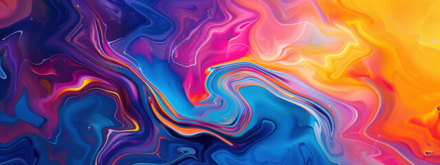 Vibrant and colorful abstract background with swirling patterns of bright colors like orange, pink, blue, yellow, and purple