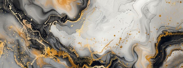 Obraz premium beautiful abstract painting of swirling liquid black and gold on a white background, with elegant