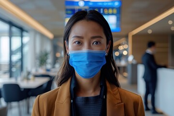 Woman Wearing Face Mask in Modern Office Setting