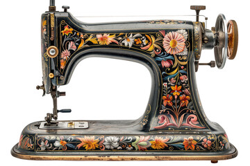 Antique Sewing Machine with Intricate Floral Design and Vintage Aesthetic