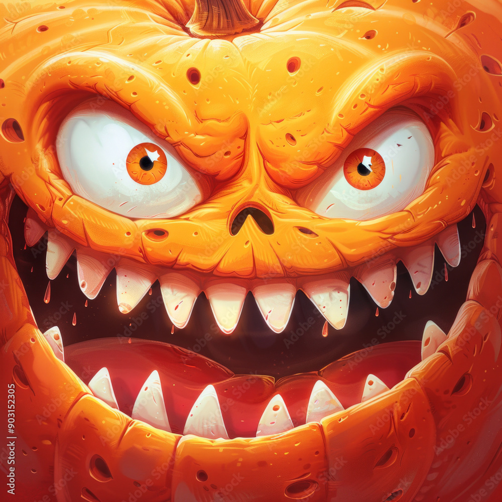 Sticker happy halloween banner. scary halloween pumpkin smile close up