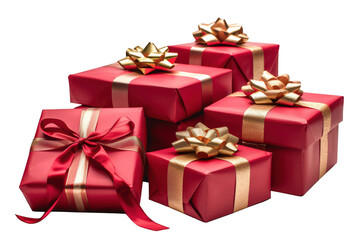 Beautiful Red and Gold Wrapped Presents with Decorative Bows for Celebrations and Special Occasions