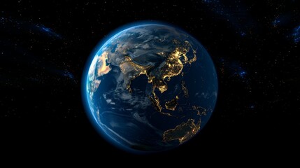 Obraz premium 3D Earth with atmospheric clouds and night lights visible in Europe