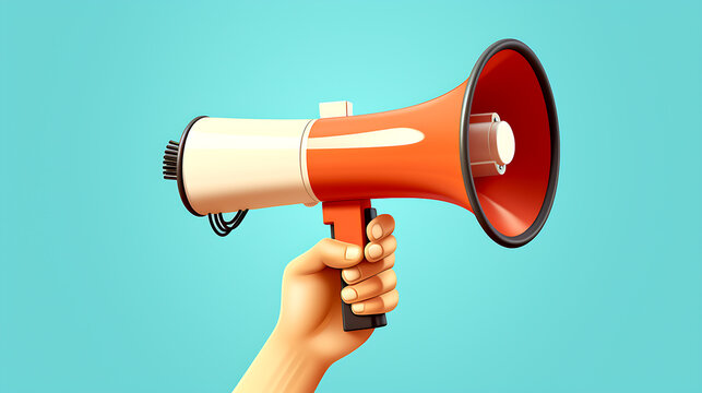 A hand holding a megaphone making an announcement