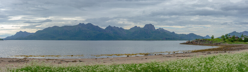 View from Langøya in Vesterålen, Norway. Reka mountain in the backgrund.