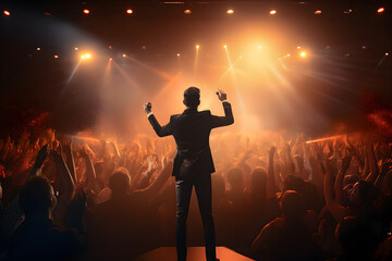 Captivating Scene of an Emcee Commanding the Spotlight on a State-of-art Illuminated Stage