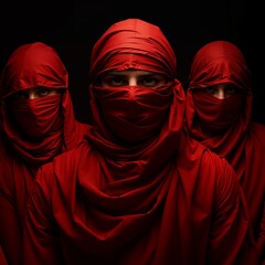 full-red-theam-background-justic-men-in-red-cloth-tied-up-eyes-and-mouth-with-red-cloth