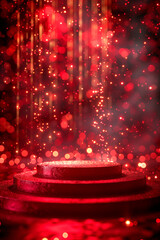 Red background with a podium