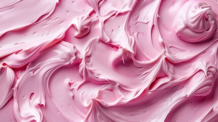 Close-up of pink icing frosting with smooth, wavy patterns. bakery and dessert background. ice cream