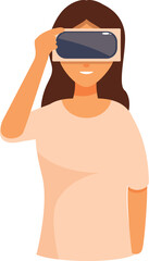 Fototapeta premium Young woman is smiling while experiencing virtual reality using a headset
