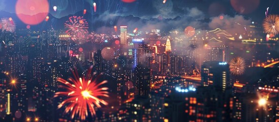 Fototapeta premium fireworks celebration at night in the city
