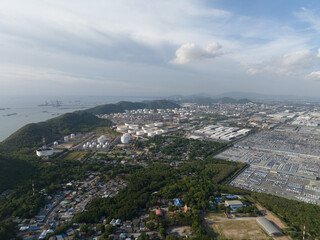 Fototapeta premium Petrochemical oil refinery at Laem Chabang in Thailand. Aerial view.