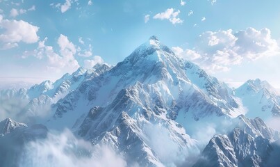 Majestic mountain range with snow-capped peaks, awe-inspiring scenery