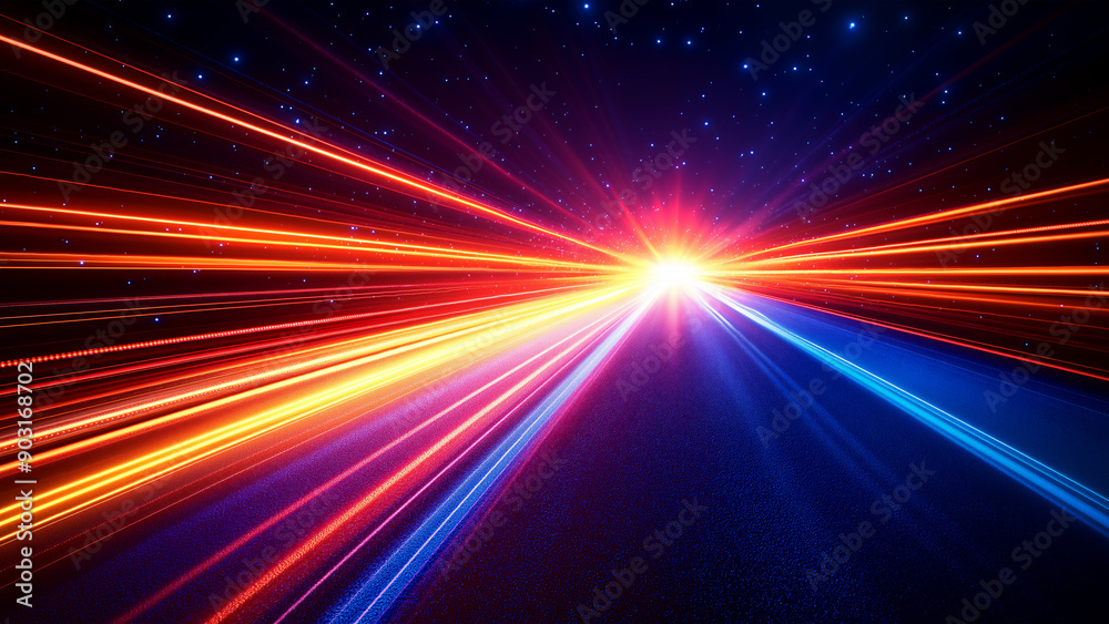 Wall mural a bright beam of light with colorful rays radiating outwards, representing the speed and energy asso