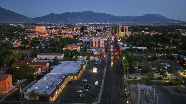 Early morning over provo city and traffic - drone shot