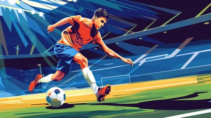 Illustration of Futsal player dribbling the ball indoors, fast action, teamwork, indoor sport