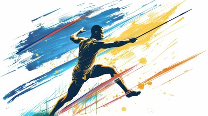 Illustration of Javelin thrower launching the spear, athletic form, track and field