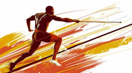 Illustration of Javelin thrower launching the spear, athletic form, track and field