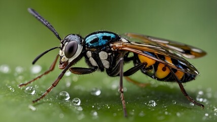 Elegant dragonfly taking a rest on a leaf by the water's edge