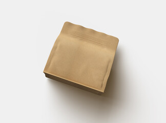 Render of a square paper doy-pack packaging with a zipper on a light background