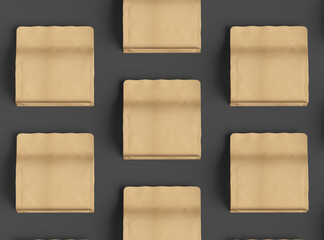 Render of a square paper doy-pack packaging with a zipper on a dark background