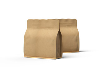 Render of a square paper doy-pack package with zipper on a transparent background