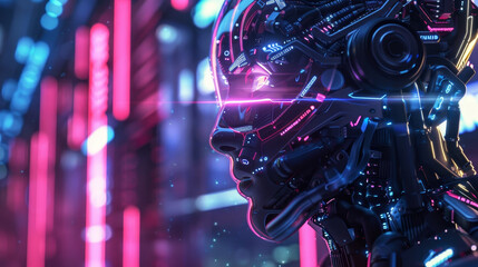 Fototapeta premium A futuristic robot with glowing eyes