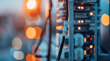 This image features a close-up view of network cables connected to a server with glowing lights, signifying the active and dynamic nature of modern data networks.