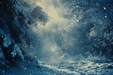 Fototapeta premium A snowy forest with trees covered in snow