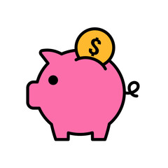 piggy bank, saving - vector icon, symbol