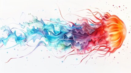 Fototapeta premium A colorful wave painting on white with bubbles at the bottom