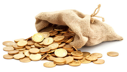 golden coins bag Isolated on white background