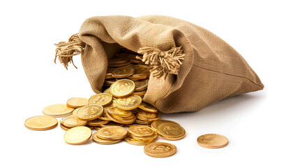 golden coins bag Isolated on white background