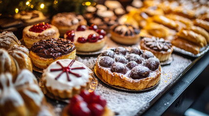 Depict seasonal European sweets, such as British mince pies for Christmas, French Galette des Rois for Epiphany, or Swiss Easter chocolate bunnies, reflecting the festive and cultural connections