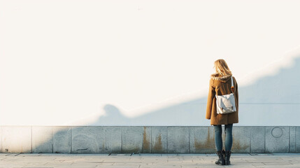 Fototapeta premium A woman who is lonely in a new city. on an isolated white background, object focused, png, stock image, hd quality, - Generative AI.