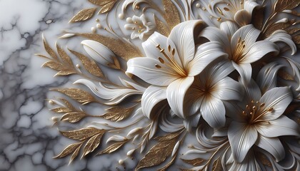 white marble texture background with golden floral pattern,wallpaper design	