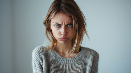 Obraz premium A woman who is angry after an argument. on an isolated white background, object focused, png, stock image, hd quality - Generative AI.
