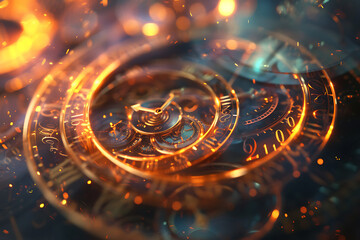 An illustration of time, featuring elements such as clocks, hourglasses, and calendar pages. The design emphasizes the passage of time and its significance in daily life, highlighting concepts of sche