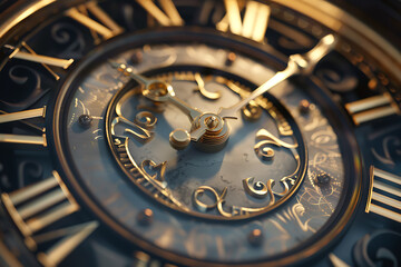 An illustration of time, featuring elements such as clocks, hourglasses, and calendar pages. The design emphasizes the passage of time and its significance in daily life, highlighting concepts of sche