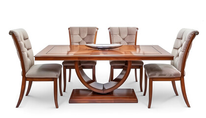 Elegant Wooden Dining Table with Matching Chairs Isolated on white background