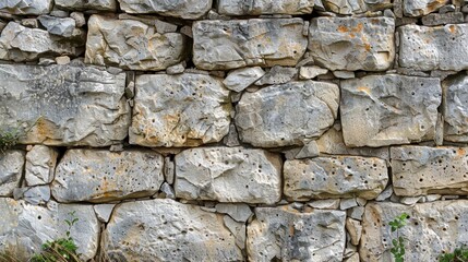 Deteriorated stone wall texture from severe weather in rural area