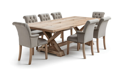 Fototapeta premium Elegant Wooden Dining Table with Matching Chairs Isolated on white background