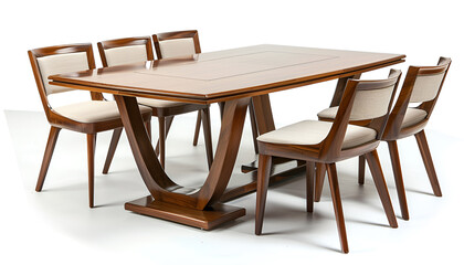 Elegant Wooden Dining Table with Matching Chairs Isolated on white background