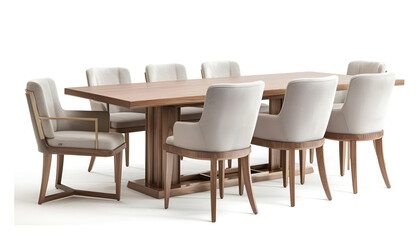 Elegant Wooden Dining Table with Matching Chairs Isolated on white background