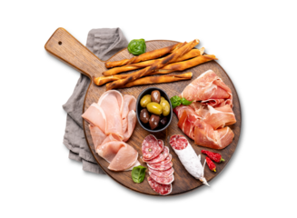 Antipasto board with various meat and snacks