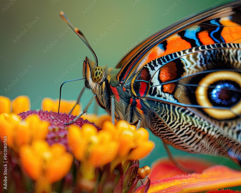 Wall mural a colorful butterfly is eating a flower