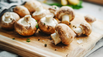 Fototapeta premium Champignons on a wooden board