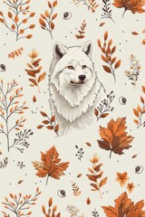 White Wolf in Autumn Forest Pattern