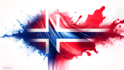 Colorful Norway Paint Splash Flag: Blue, Red, and White Explosion